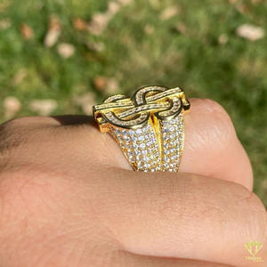 Moissanite Diamond Dollar <b>Sign</b> Statement Ring for Men Yellow Gold Luxury Money Symbol Baguette Stone Hip Hop Designer ring - Product Image 3