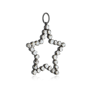 Natural Rose Cut Diamond Oxidized 925 <b>Silver</b> Star <b>Charm</b> Pendant Chain Necklace Fine Jewelry Wholesale - Product Image 4