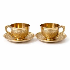 Brass Engraved Designer Golden <b>Tea</b> Cup Saucer <b>Set</b> of 2 150ml Handmade Luxury Coffee Mug <b>Set</b> Vintage Indian Drinkware Gift - Product Image 3