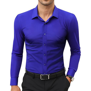 Chemise habillée décontractée pour homme, coupe ajustée, respirante, en polyester/coton, manches longues, style bureau, boutonnée, uniforme, logo personnalisé, printemps - Product Image 2