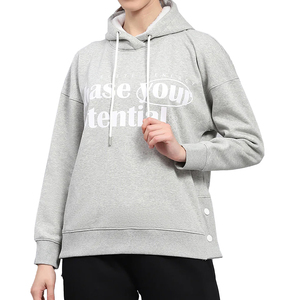Sudadera con Capucha Gris para Mujer, de Algodón, con Estampado de Letras, Informal, Holgada, con Botones Laterales, Estilo Urbano, para Otoño - Product Image 1