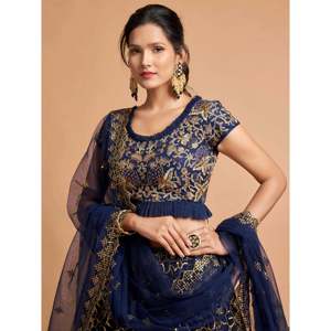 Marvelous Blue <b>Sequins</b> Net Plus Size Lehenga Choli for Party Wear - Product Image 2