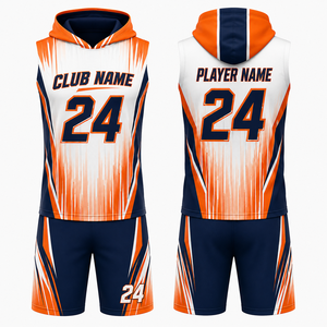 Conjunto de Uniforme de Baloncesto Personalizado Naranja, Azul Marino y Blanco 24, Transpirable, Unisex para Adultos, Impresión por Sublimación - Product Image 1