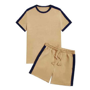 Vente en gros de tenues d'été pour hommes sur mesure, en coton, 2 pièces, t-shirt à manches courtes et short, ensemble pour hommes - Product Image 1
