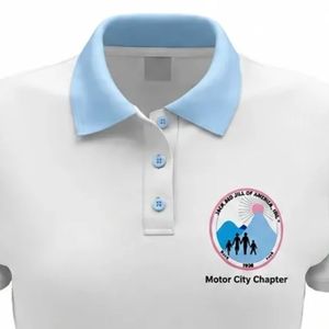 เสื้อโปโลสีขาวสำหรับผู้หญิง คอปกสีฟ้าอ่อน แขนสั้น สกรีนโลโก้ที่อกได้ตามต้องการ เสื้อลำลองแบบยูนิฟอร์มสำหรับทีมกอล์ฟ ขายส่งเสื้อผ้า - Product Image 5