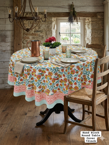 Hand Block Print Round <b>Table</b> <b>Cover</b> in Soft Cotton Fabric Decorative Indian Printed Tablecloth for Dining Room Cafe <b>Outdoor</b> - Product Image 3