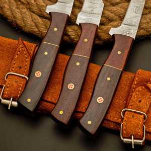 Damascus Steel <b>Knife</b> <b>Set</b> 3-Piece Wood Handle Fillet <b>Knives</b> Polished Blade Straight Edge Ambidextrous Kitchen Cutlery - Product Image 2