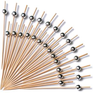 100 Palillos de Bambú de 4.7 Pulgadas, Palillos Decorativos Plateados para Cócteles, Aperitivos, Bebidas, Frutas, Fiestas y Decoraciones - Product Image 1