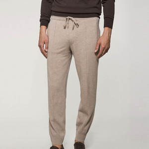 Pantalones de hombre beige con cordón, de algodón y fibra de bambú, cintura elástica, informales, para otoño, con bolsillos laterales, tejidos, transpirables, de corte medio. - Product Image 2