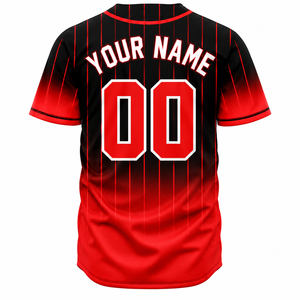 Maillot de baseball Sinewy pour homme, personnalisable avec nom et numéro, rayures rouges et noires, sublimé, anti-humidité, manches courtes, coupe classique pour adulte - Product Image 3