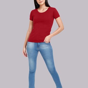 T-shirt pour femme personnalisable et écologique, vente en gros, épaules tombantes, coupe classique, coton lourd, couleur rouge, service OEM - Product Image 5