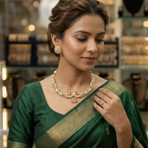 High Quality Latest Designed Ethnic Traditional Temple Design Flower Bridal Engagement Wedding Anniversary Party Zircon <b>Gold</b> - Product Image 2