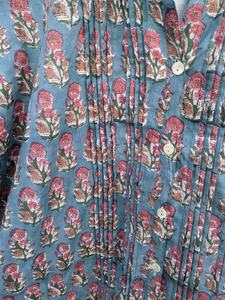 Robe tunique courte imprimée à la main avec poche, robe en coton, robe d'été, imprimé floral, col en V, manches longues, pour femmes - Product Image 2