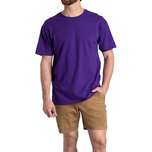 T-shirt pour homme, couleur unie violette, manches courtes, col rond, coupe classique, décontracté, 100% coton jersey tricoté, design uni - Product Image 1
