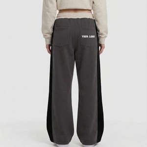 Pantalon de survêtement gris pour femme, coupe large, taille élastique, taille mi-haute, décontracté, ample, longueur intégrale, avec bande latérale, en molleton, écologique - Product Image 6