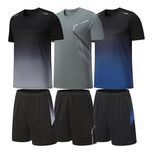 Conjunto Deportivo para Hombre, Camiseta y Pantalones Cortos con Degradado de Color, Cuello Redondo, Secado Rápido, Poliéster y Spandex, Ropa Deportiva de Verano - Product Image 2