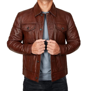 Custom <b>Genuine</b> Leather Waterproof Windproof Winter Stand Collar Classic Men's Fit Washed Biker Motorcycle Jacket - Product Image 1