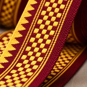 Cinta Jacquard Étnica de 35 mm, 100% Poliéster, Roja y Amarilla, Tejida, Decorativa, para Borde de Saree, Accesorios de Prendas, Embalaje - Product Image 3