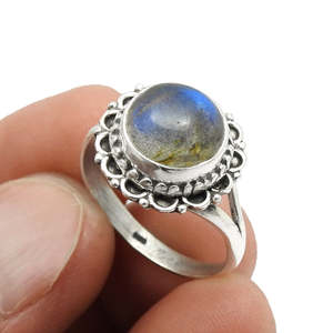 Handmade 925 Sterling Silver <b>Labradorite</b> Gemstone <b>Ring</b> Natural Bohemian Style Statement Fine Boho Jewelry With Round Cut Stone - Product Image 5
