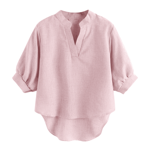 Chemisier décontracté bohème en lin pour femme, col en V, brodé, manches courtes ou longues, coupe ample - Product Image 2