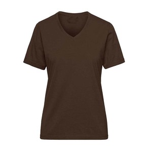 Camiseta de punto con cuello en V y manga corta para mujer, ajustada, informal, de verano, color marrón, anti-pilling - Product Image 1