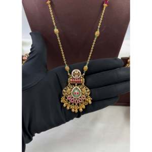 Indian Ethnic Hemal Heritage Delicate Gold Plated Bridal Long Necklace & Earring Set - Product Image 2