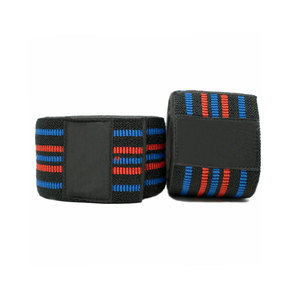 Manchon de genou rayé élastique avec logo personnalisé imprimé, soutien pour homme, vêtement de fitness rouge et noir - Product Image 2