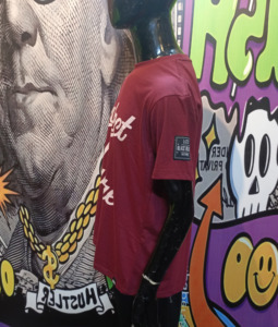 เสื้อยืดคอกลมแขนสั้นสีดำแดงเลือดหมูทรงโอเวอร์ไซส์สำหรับผู้ชาย ผลิตจากผ้าแคนวาสป้องกันรังสียูวีเป็นมิตรกับสิ่งแวดล้อม สไตล์ไฮสตรีท - Product Image 4