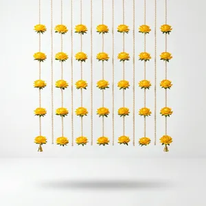 Décoration murale rose jaune avec perles et pompons pour décoration de mariage intérieure, style bohème, décoration de salon - Product Image 2