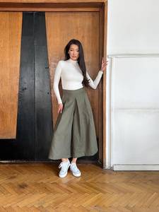 Pantalones Culottes de Algodón Verde Oliva de Cintura Alta para Mujer, Plisados, Holgados, Largos hasta el Tobillo, Estilo Casual de Primavera - Product Image 6