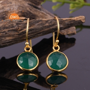 Green Onyx Gemstone Earring Handmade Jewelry Yellow Gold Plated 925 <b>Sterling</b> <b>Silver</b> Dangle Earrings Trendy Party Occasion - Product Image 3