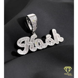Moissanite Diamond Iced Out <b>Name</b> Pendant Necklace With Cuban Link Chain Personalized Cursive <b>Letter</b> Design - Product Image 5