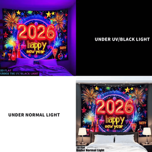 Arazzo Verticale Luminoso 2D a Tema Capodanno 2026, Decorazione da Parete Fluorescente che si Illumina al Buio per Feste, Felice Anno Nuovo - Product Image 2