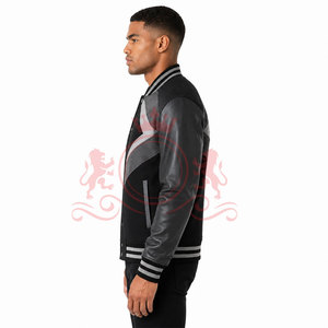 Chaqueta Letterman Negra y Gris de Estilo Fresco, Diseño Moderno con Paneles, Prenda Cómoda de Moda Urbana - Product Image 2