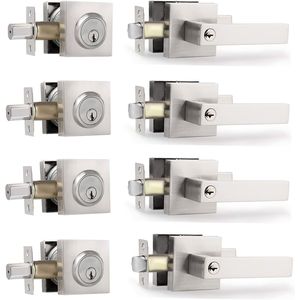 Set di 4 Pezzi in Nichel Satinato con Serratura a Chiave e Combinazione per Porta d'Ingresso con Catenaccio di Sicurezza - Product Image 1