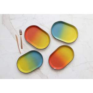Juego de bandejas de servir modernas con degradado ombre, plato ovalado de metal decorativo para comida, para restaurante, hotel, bandejas de esmalte coloridas de lujo - Product Image 1