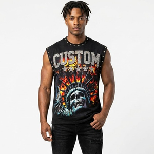 Débardeur surdimensionné personnalisé avec impression graphique, streetwear, 100% coton, tissu jersey 300GSM, débardeur avec strass pour unisexe - Product Image 6