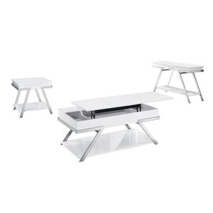 Tavolino Consolle in Stile Contemporaneo Bianco Lucido con Struttura Cromata, Arredamento Elegante per Soggiorno - Product Image 5