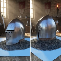 Casque de Chevalier Médiéval Artisanal en Acier HMB, Visière Crâne de Chien/Visage de Cochon, Calibre 14, Prêt pour la Bataille, Réplique Historique, Équipement de Tête