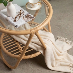Mesa de Centro Redonda de Ratán Natural Moderna con Tapa de Vidrio, Mesa Auxiliar Pequeña para Sala de Estar o Balcón, Muebles Artesanales al por Mayor - Product Image 3