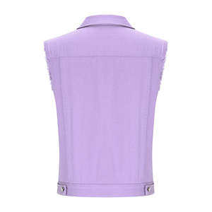Chaleco Vaquero Morado Retro para Mujer, Talla Grande, Sin Mangas, Corto, Cortavientos, Ecológico, con Botones, Cálido para Invierno, Moda Urbana - Product Image 5