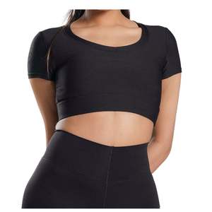 Camiseta Deportiva Corta Acanalada para Mujer, Personalizada OEM, Transpirable, Elástica, para Yoga, Gimnasio, Entrenamiento, Fitness, Ropa Deportiva, Ajustada - Product Image 3