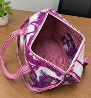 Sac de voyage de luxe en tissu de coton à imprimé tropical blanc, grande capacité, fermeture éclair durable, idéal pour le sport et les week-ends