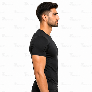 Chemises de compression athlétiques à manches courtes pour hommes, randonnée, extérieur, tissu jersey léger, séchage rapide, respirant, écologique, col rond - Product Image 3