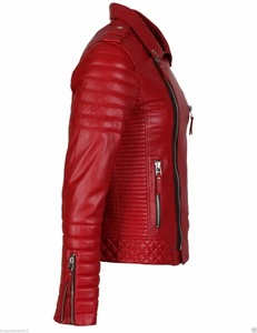 Chaqueta de Motociclista de Cuero PU Roja para Hombre con Cierre de Cremallera y Forro Acolchado, Estilo Biker, Corte Ajustado, para Otoño - Product Image 5