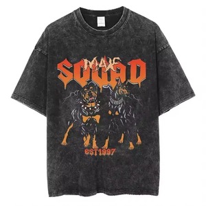 Camiseta de Hombre, Corte Regular, Lavado Ácido, con Estampado de Rottweiler, Manga Corta, Cuello Redondo, Estilo Urbano, Transpirable, 220g, Jersey de Algodón - Product Image 1