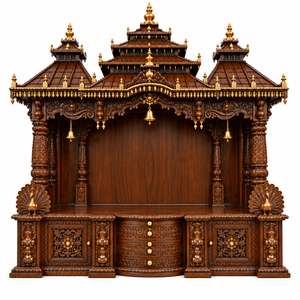 Grand Mandir de prière hindou sculpté à la main en teck, style Gopuram, pour maisons américaines, avec tiroirs - Product Image 3