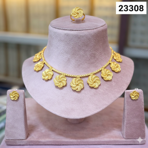 Juego de Collar Floral Tradicional Chapado en Oro con Pendientes a Juego, Joyería Nupcial India al por Mayor, Modelo 23305 - Product Image 4