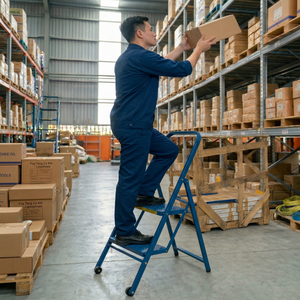 Thin Line <b>Ladder</b> Industrial Folding Rolling Step <b>Ladder</b> 2 Step Steel with Safety Handle Anti Slip Steps for Warehouse Use - Product Image 2