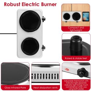 Table de cuisson électrique portable 2 brûleurs 2000W, plaque chauffante électrique en verre avec commande par bouton et réglage progressif de la température - Product Image 5